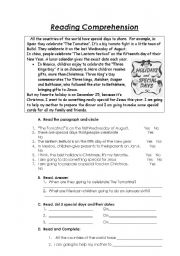 English Worksheet: Reading comprehension 