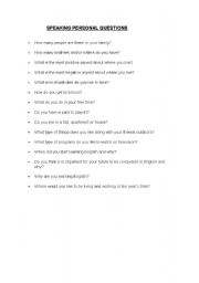 English worksheet: Speaking Questions