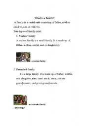 English worksheet: Family vocabulary, definitions, notes, and worksheets.