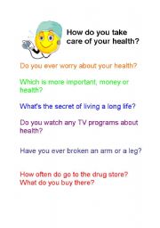 English worksheet: Health - speaking topics