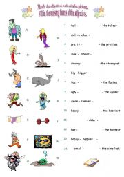 English Worksheet: Match the adjectives with suitable pictures.