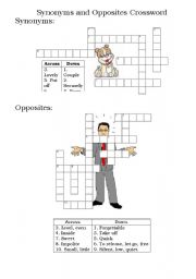English Worksheet: Synonyms and Opposites crossword - Answers are provided.
