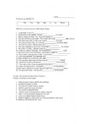 English worksheet: Pronouns as Objects