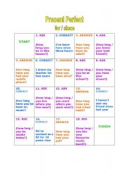 English Worksheet: present perfect board game