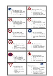 English Worksheet: The Signs Game. Question cards and car counters