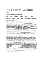 English Worksheet: Holiday Cloze 