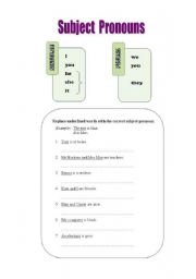 English worksheet: Subject Pronouns