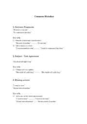 English Worksheet: Common Mistakes made be ESL students