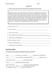 English Worksheet: SIMPLE  PRESENT TEST WITH READING COMPREHENSION EXERCISE