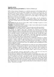 English Worksheet: Extra Sensory Perception