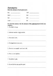 English Worksheet: Antonyms