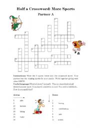 English Worksheet: Half Crossword: MORE Sports (Pairwork)