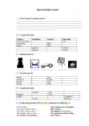 English Worksheet: Begginers test