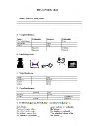 English worksheet: Begginers test