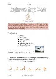 English worksheet: Beginners Yoga Class