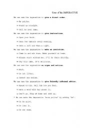 English Worksheet: uses of the imperative