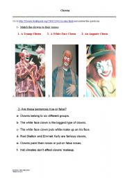 English worksheet: Clowns