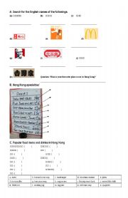 English worksheet: Hong Kong food and restaurants