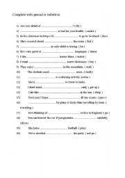 English Worksheet: Gerunds and infinitives