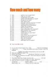 English Worksheet: How much/How many/ Few/A few/ Little/A little