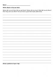 English worksheet: Write about a trip you took