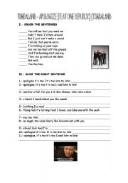 English Worksheet: Apologize by Timbaland