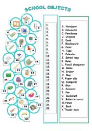 English Worksheet: school objects