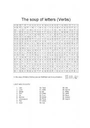 English Worksheet: (Verbs) Soup of letters
