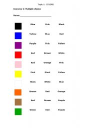 English worksheet: colors: multiple choice