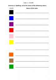 English Worksheet: spelling colors