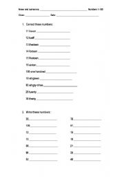 English worksheet: NUMBERS 1-100