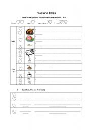 English worksheet: food and drinks (likes and dislikes)