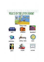 English Worksheet: What is in the living room?