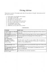 English worksheet: Giving advice