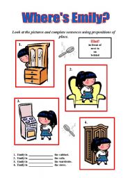 English Worksheet: Wheres Emily? - prepositions of place.