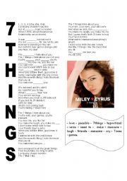 English Worksheet: 7THINGS BY MILEY ZYRUS