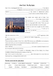 English Worksheet: New York - fill in the missing words