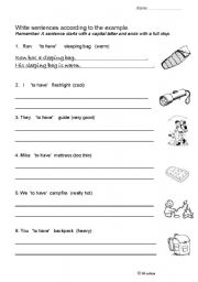 English worksheet: writing exercise with to have and a possessive adjective
