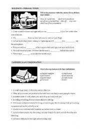 English Worksheet: Holidays, catering and accommodation