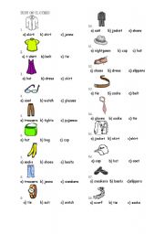 English Worksheet: test on clothes