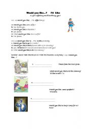 English Worksheet:  would you like ...? would you like to...? Id like/love to....