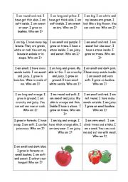 English Worksheet: fruits and vegetables riddles - Who am I?