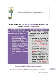 English Worksheet: Simple Present vs Present Continuous- The Rules
