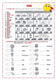 English Worksheet: FOOD, Countables and Uncountables