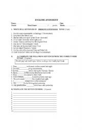 English worksheet: ENGLISH ASSESMENT