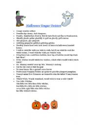 English worksheet: halloween tongue twisters