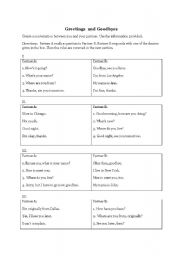 English worksheet: Greetings and Goodbyes