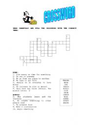 English Worksheet: crossword about verbs