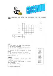 English worksheet: crossword about verbs