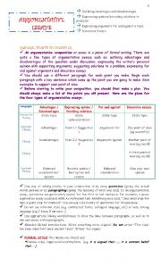 English Worksheet: ARGUMENTATIVE WRITING (DIFFERENT TYPES OF ESSAY)